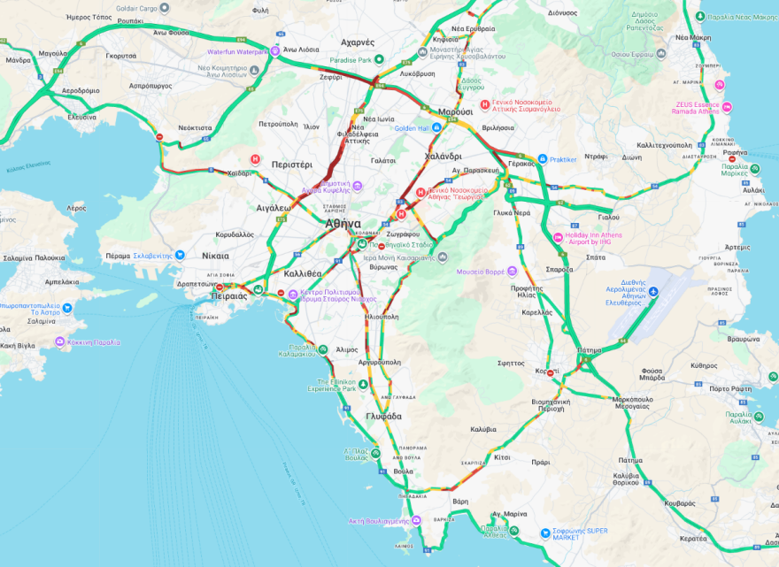 Κίνηση τώρα: Με χαμηλές ταχύτητες από νωρίς σε Κηφισό και Σκαραμαγκά - Στο «κόκκινο» Αττική Οδός και Κηφισίας