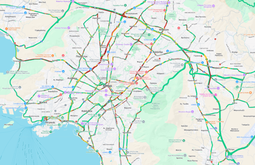 Live η κίνηση στους δρόμους της Αττικής - Μποτιλιαρισμένος ο Κηφισός, μεγάλες καθυστερήσεις σε Αττική Οδό και Σκαραμαγκά