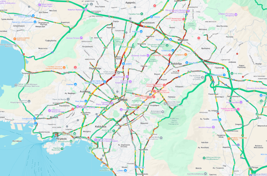 Kίνηση στους δρόμους τώρα live - Προβλήματα σε Λ.Κηφισίας, Κηφισό, Λ. Αθηνών, Καρέα