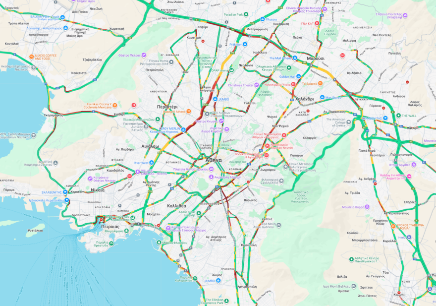 Live η κίνηση στους δρόμους: Μποτιλιαρισμένος ο Κηφισός, στο κόκκινο η Κηφισίας και κεντρικοί δρόμοι στην Αθήνα