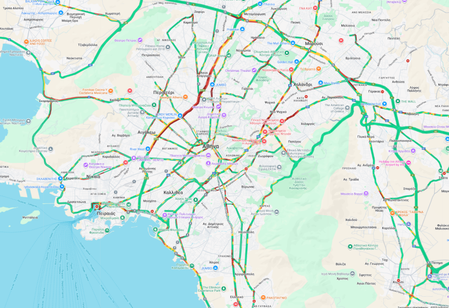 Live η κίνηση στους δρόμους: Μποτιλιάρισμα σε Κηφισό και Λεωφόρο Αθηνών