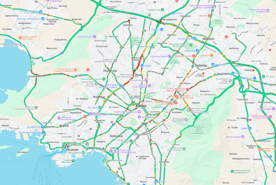 Κίνηση στους δρόμους: Καθυστερήσεις σε Αφίδνες και Ελευσίνα, αυξημένη η κίνηση τώρα και σε Κηφισό, Σκαραμαγκά και κέντρο 

