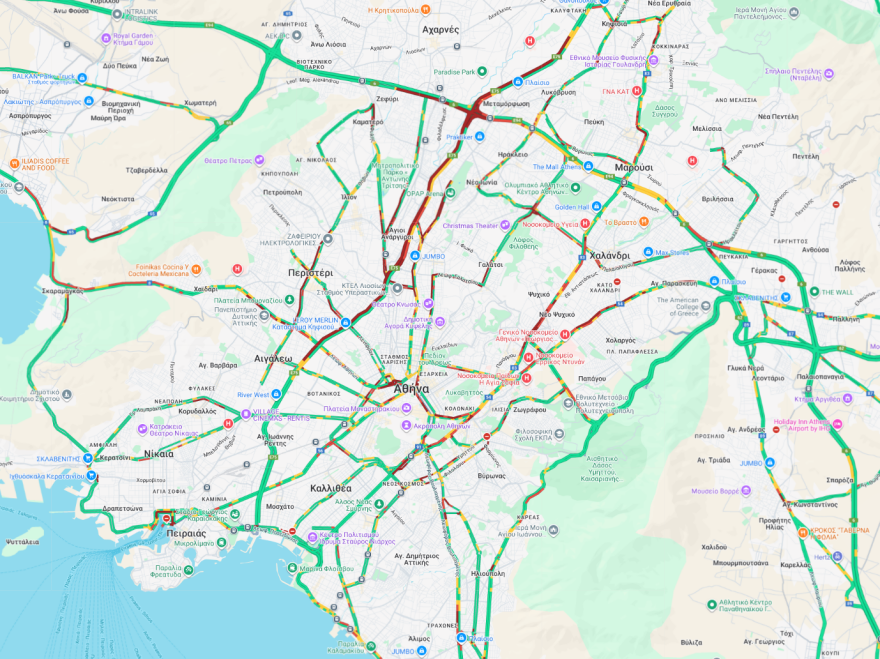 Live η κίνηση στους δρόμους: Ουρές χιλιομέτρων στον Κηφισό λόγω σοβαρού τροχαίου, 30λεπτες καθυστερήσεις στην Αττική Οδό 