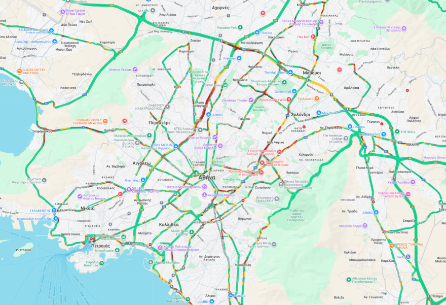 Πού έχει κίνηση τώρα στους δρόμους - Αυξημένη κυκλοφορία σε Κηφισό, Μεσογείων και Κηφισίας