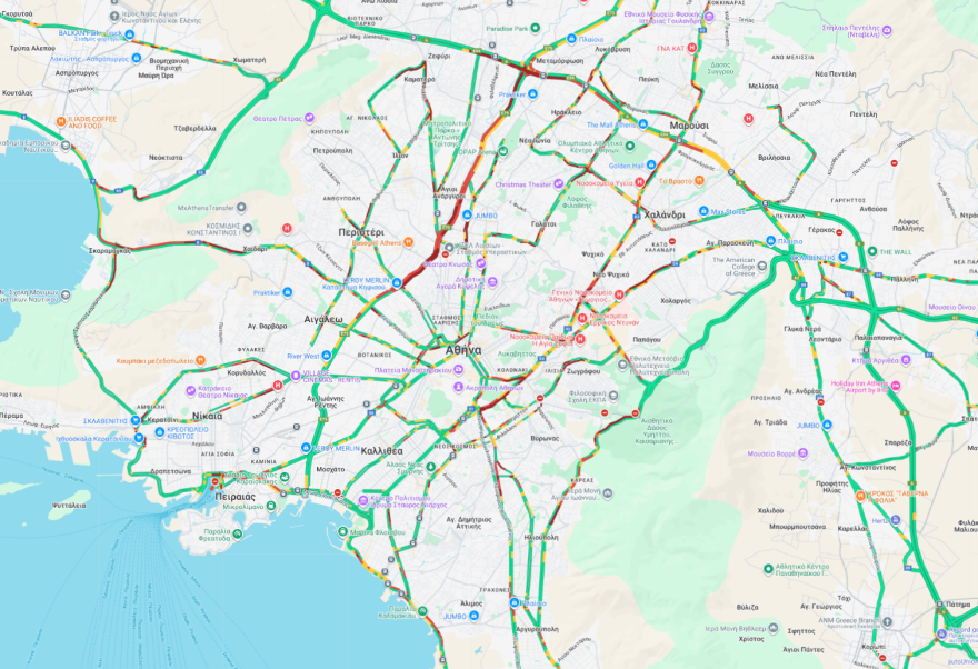 Live η κίνηση στους δρόμους: Ουρές χιλιομέτρων στον Κηφισό, μποτιλιάρισμα σε λεωφόρο Αθηνών και κέντρο - 30λεπτες καθυστερήσεις και στην Αττική Οδό  