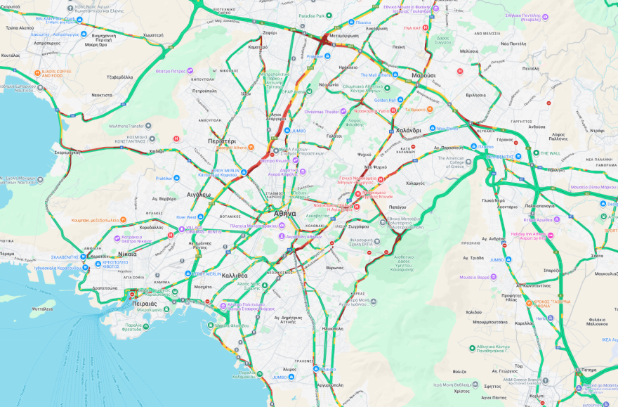 Live η κίνηση στους δρόμους: Ουρές χιλιομέτρων στον Κηφισό, μποτιλιάρισμα σε λεωφόρο Αθηνών και κέντρο - 30λεπτες καθυστερήσεις και στην Αττική Οδό  