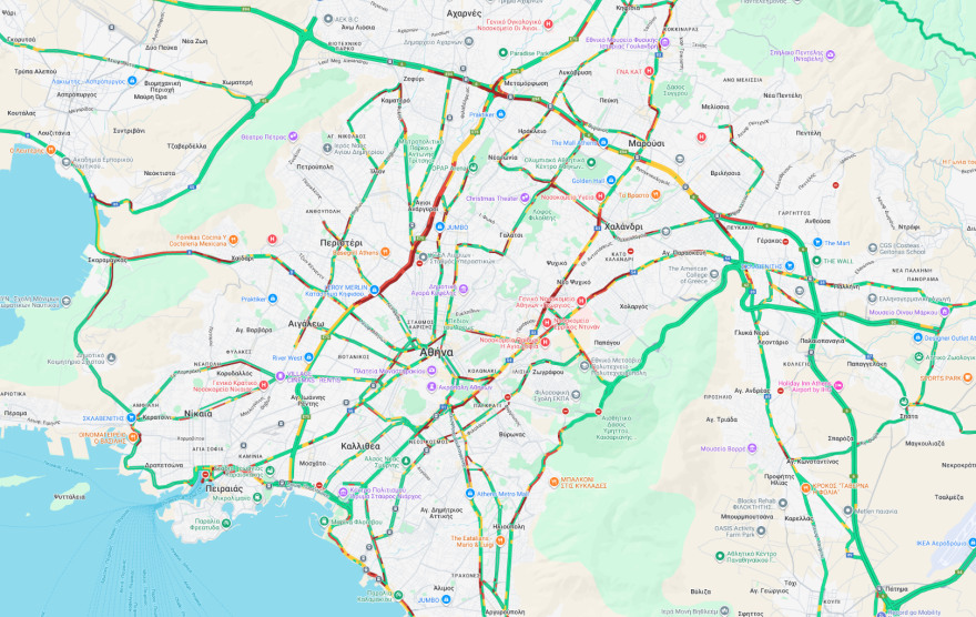 Live η κίνηση στους δρόμους: Μεγάλο μποτιλιάρισμα στον Κηφισό λόγω τροχαίου, 30λεπτες καθυστερήσεις στην Αττική οδό και προβλήματα στο κέντρο 