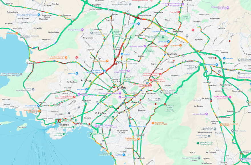 Live η κίνηση τώρα στους δρόμους: Μεγάλο μποτιλιάρισμα σε Κηφισό, Αρδηττού και Λεωφόρο Σχιστού, τροχαίο στην Κατεχάκη 