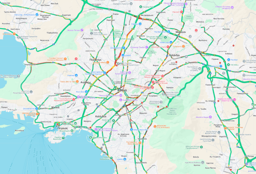 Live η κίνηση τώρα στους δρόμους: Μεγάλο μποτιλιάρισμα στους δρόμους, κλειστές λωρίδες λόγω έργων σε Κηφισό, Αττική Οδό και Βουλιαγμένης