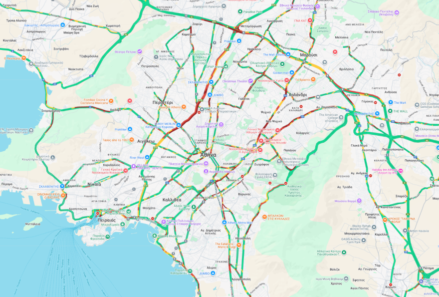 Live η κίνηση στους δρόμους: Έργα στον Κηφισό και απεργία στα ταξί επιβαρύνουν την κυκλοφορία, 30λεπτες καθυστερήσεις στην Αττική Οδό 