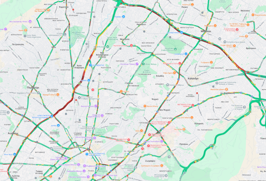 Live η κίνηση τώρα στους δρόμους: Μποτιλιάρισμα σε Κηφισό και Αττική Οδό λόγω τροχαίων - Χωρίς ταξί για 2η ημέρα η Αττική