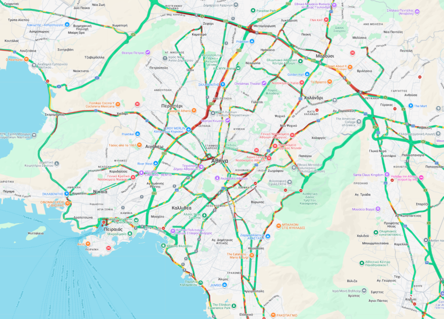 Live η κίνηση τώρα στους δρόμους: Μποτιλιάρισμα και στα δύο ρεύματα του Κηφισού, 45λεπτες καθυστερήσεις στην Αττική Οδό - Προβλήματα και σε Σκαραμαγκά και Κηφισίας