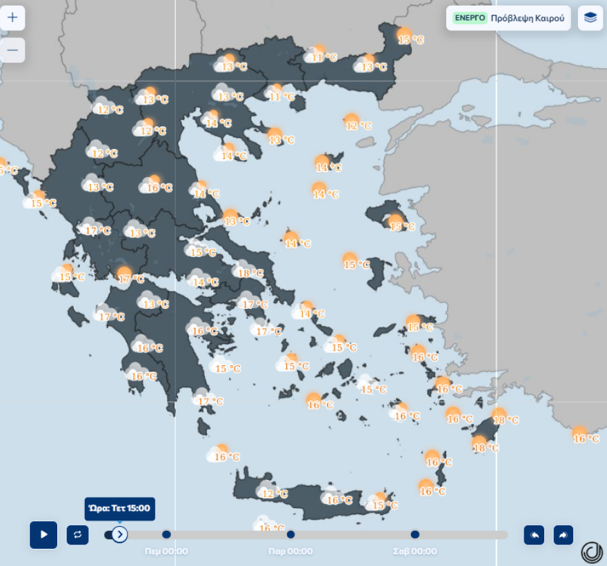 Ήπιος ο καιρός με λίγες βροχές Πέμπτη και Παρασκευή - Πτώση θερμοκρασίας και ενίσχυση ανέμων έως 8 μποφόρ το Σαββατοκύριακο