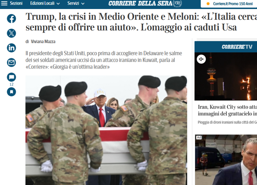 «Η Τζόρτζια Μελόνι είναι εξαιρετική ηγέτιδα», λέει ο Τραμπ στην Corriere della Sera, απαντώντας για την αποστολή φρεγάτας στην Κύπρο