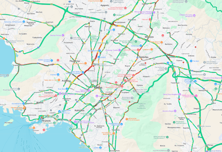 Live η κίνηση στους δρόμους: Μποτιλιαρισμένος ο Κηφισός, καθυστερήσεις σε Συγγρού και Μεσογείων - Χωρίς ταξί και σήμερα η χώρα