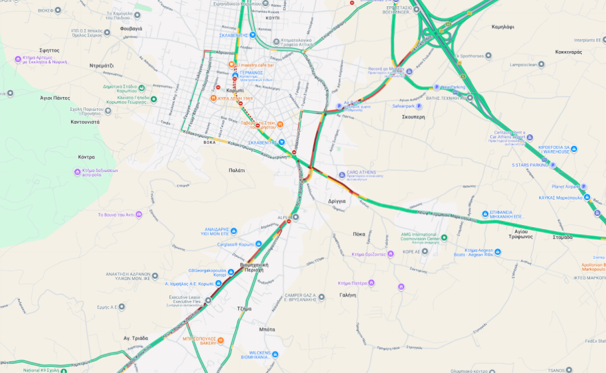 Live η κίνηση στους δρόμους: Τρία τροχαία ατυχήματα στην Αττική - Μεγάλο μποτιλιάρισμα σε Κηφισό, λεωφόρο Κορωπίου και Παραλιακή