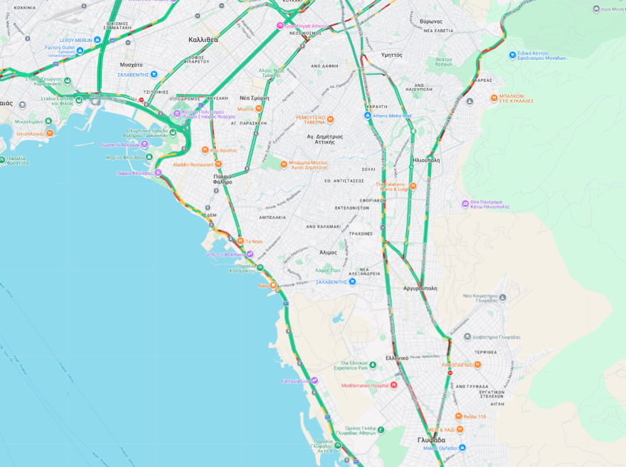 Live η κίνηση στους δρόμους: Τρία τροχαία ατυχήματα στην Αττική - Μεγάλο μποτιλιάρισμα σε Κηφισό, λεωφόρο Κορωπίου και Παραλιακή