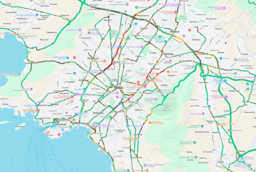 Κίνηση στους δρόμους: Μεγάλη ταλαιπωρία σε Κηφισό, Κηφισίας και στο κέντρο της Αθήνας - 30λεπτες καθυστερήσεις στην Αττική Οδό 
