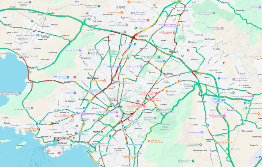 Live η κίνηση στους δρόμους: Μποτιλιάρισμα τώρα σε Κηφισό, Πειραιά και κέντρο - 30λεπτες καθυστερήσεις στην Αττική Οδό