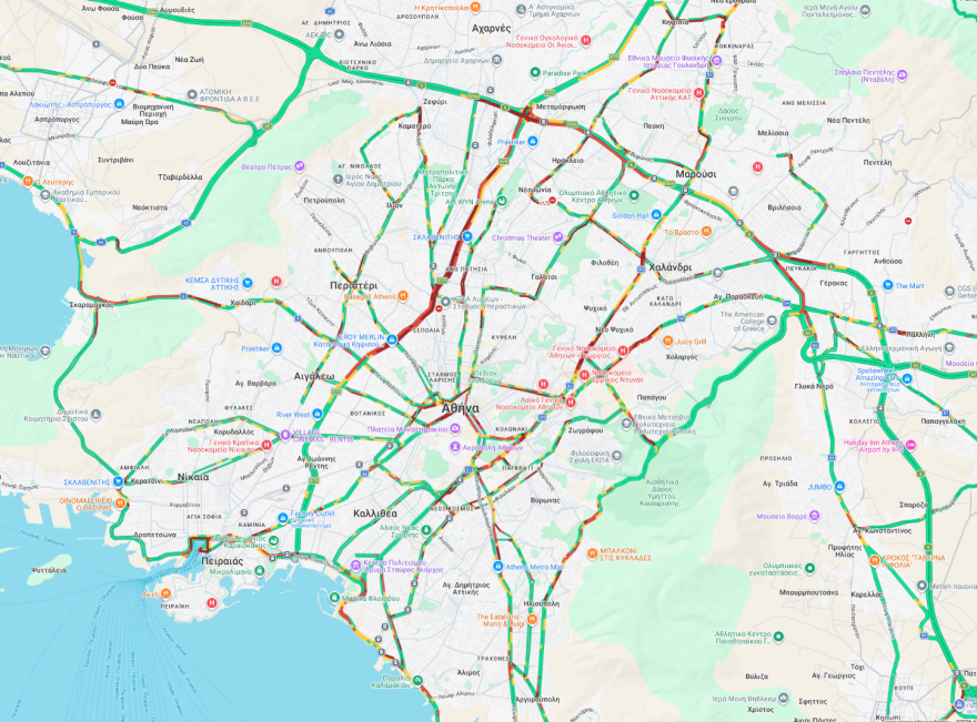 Live η κίνηση τώρα στους δρόμους: Κηφισός, Πειραιάς και Λεωφόρος Αθηνών στο «κόκκινο» - Πού αλλού υπάρχουν καθυστερήσεις
