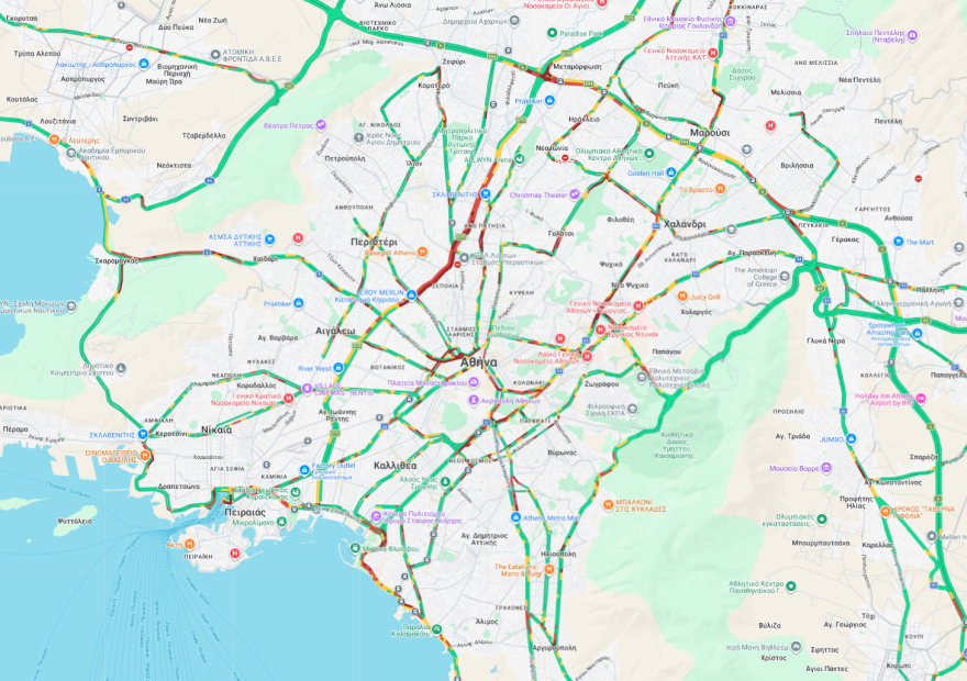 Live η κίνηση τώρα στους δρόμους: Μποτιλιάρισμα σε Κηφισό, Σκαραμαγκά και κέντρο, προβλήματα στην Καραγιώργη Σερβίας θραύσης αγωγού ύδρευσης