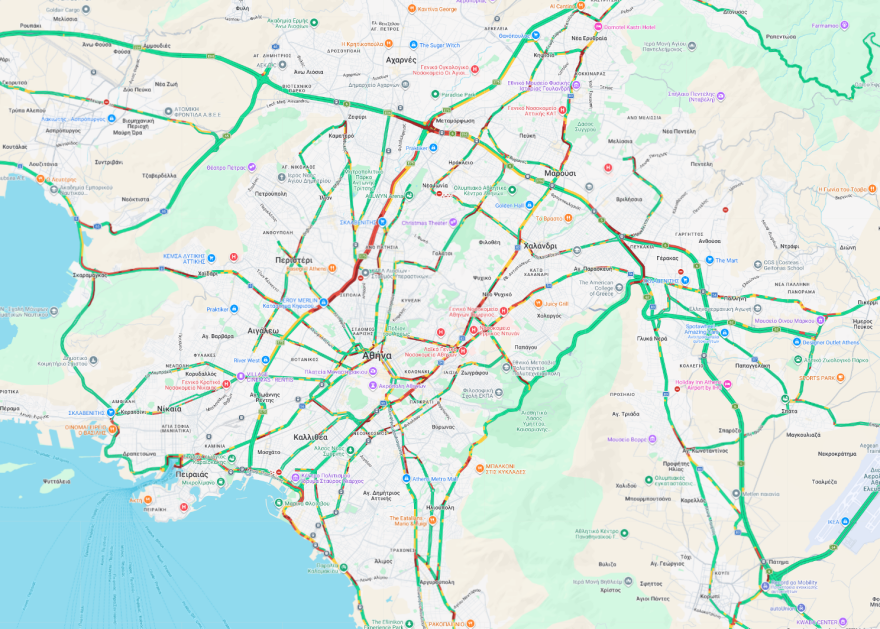 Live η κίνηση τώρα στους δρόμους: Ουρές χιλιομέτρων στον Κηφισό, αυξημένη κίνηση σε Αττική Οδό, Μεσογείων και Κηφισίας