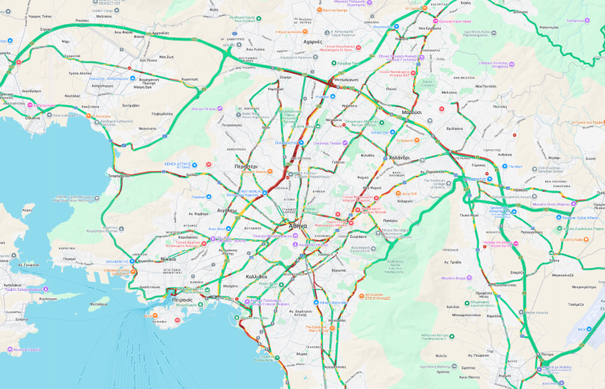 Live η κίνηση στους δρόμους: Μεγάλο μποτιλιάρισμα σε Κηφισό, Παραλιακή και Σκαραμαγκά - 20λεπτες καθυστερήσεις στην Αττική Οδό 
