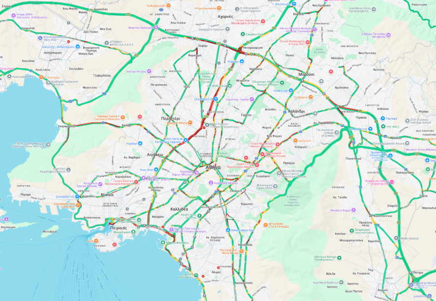 Live η κίνηση τώρα στους δρόμους: Μποτιλιάρισμα στην Ποσειδώνος, καθυστερήσεις σε Κηφισό, Μεσογείων και Κηφισίας