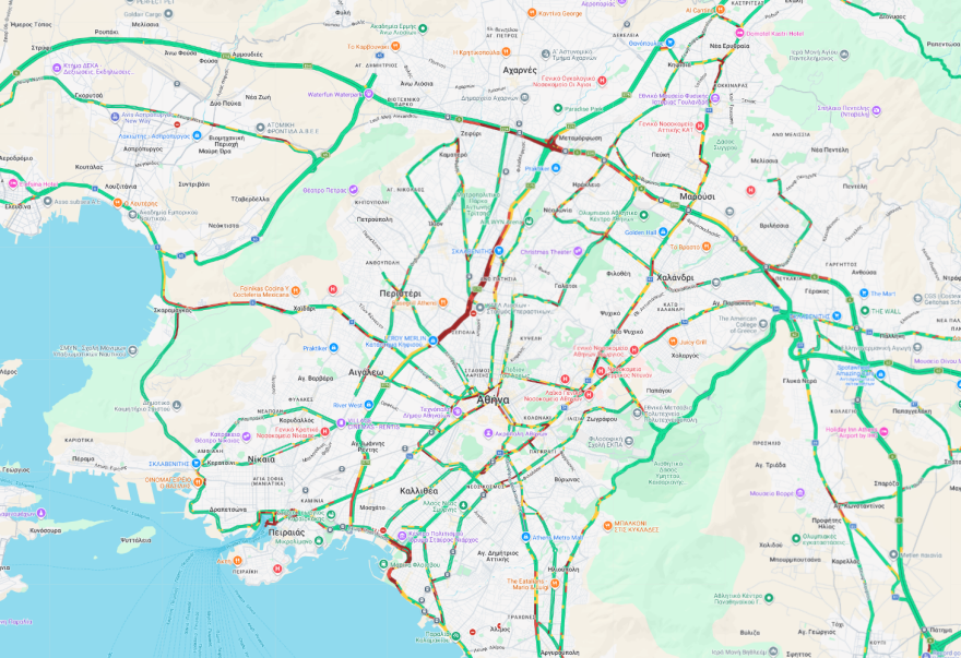 Live η κίνηση τώρα στους δρόμους: Μποτιλιάρισμα στην Ποσειδώνος, καθυστερήσεις σε Κηφισό, Μεσογείων και Κηφισίας