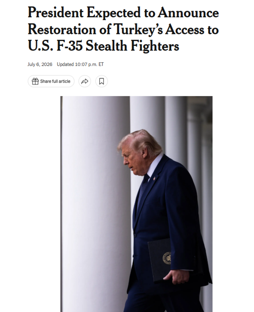 New York Times: O Τραμπ θα πει στον Ερντογάν ότι είναι διατεθειμένος να επανεντάξει την Τουρκία στο πρόγραμμα για τα F-35