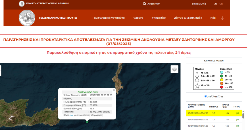 Σεισμός τώρα στην Κρήτη, 3,7 Ρίχτερ στα ανατολικά της Ζάκρου το επίκεντρο 