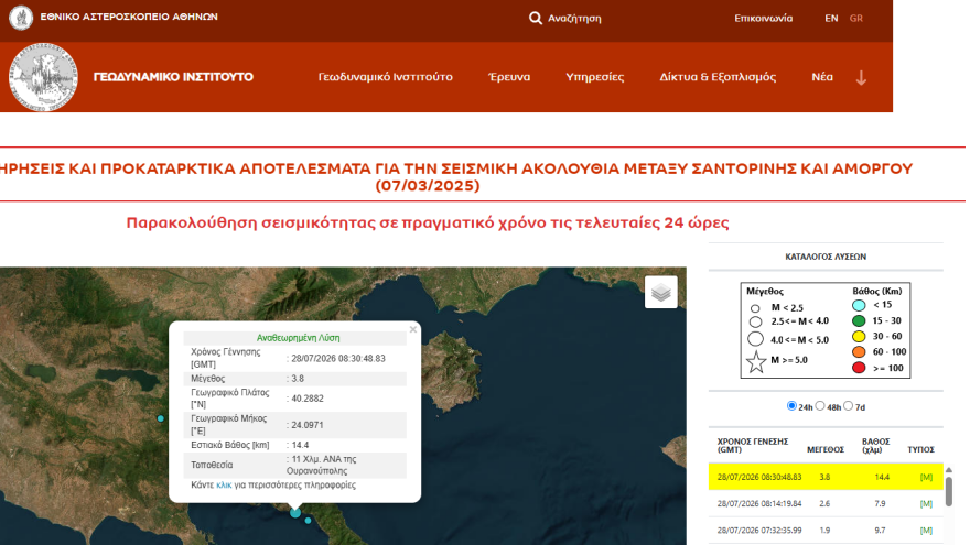 Σεισμός τώρα 3,8 Ρίχτερ στην Ουρανούπολη Χαλκιδικής