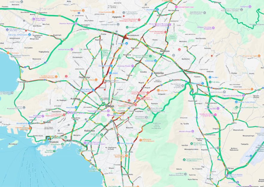 Live η κίνηση τώρα στους δρόμους: Μποτιλιάρισμα και στα δύο ρεύματα του Κηφισού, προβλήματα και σε Λ.Αθηνών και Κηφισίας - 30λεπτες καθυστερήσεις στην Αττική Οδό