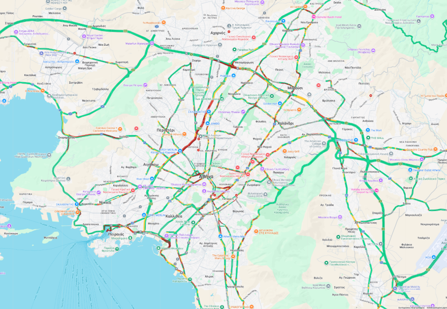Live η κίνηση τώρα στους δρόμους: Μποτιλιάρισμα σε Κηφισό, Παραλιακή, Κηφισίας και κέντρο - 30λεπτες καθυστερήσεις στην Αττική Οδό 