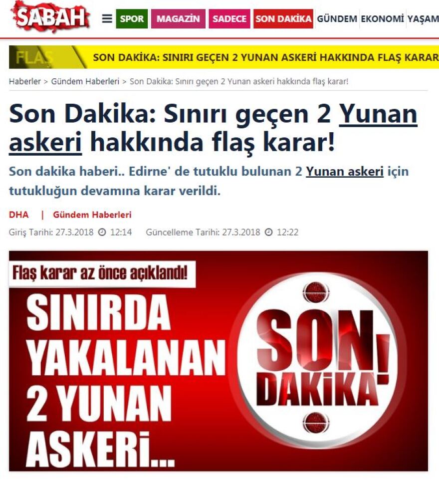 Τούρκος δικαστής: Υπάρχουν στοιχεία ότι οι δύο Ελληνες υπέπεσαν στα αδικήματα για τα οποία κατηγορούνται 