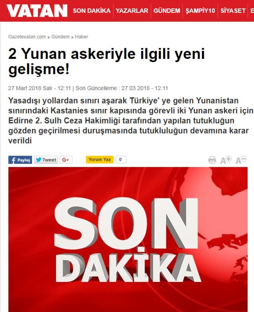 Τούρκος δικαστής: Υπάρχουν στοιχεία ότι οι δύο Ελληνες υπέπεσαν στα αδικήματα για τα οποία κατηγορούνται 