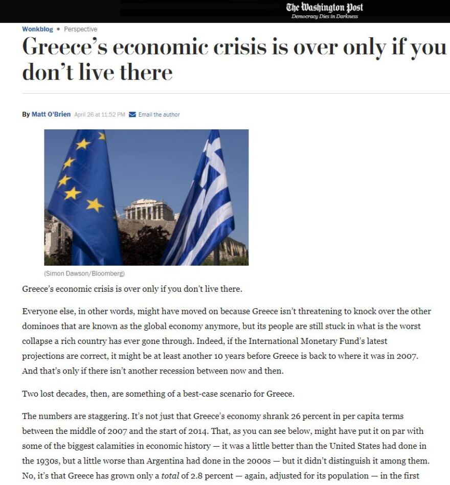 Washington Post: Η οικονομική κρίση στην Ελλαδα έχει τελειώσει μόνο αν δεν ζεις εκεί