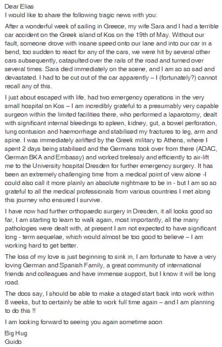 Η τραγωδία ενός Γερμανού που έχασε τη σύζυγο σε τροχαίο στην Κω και το «ευχαριστώ» στους γιατρούς του νησιού