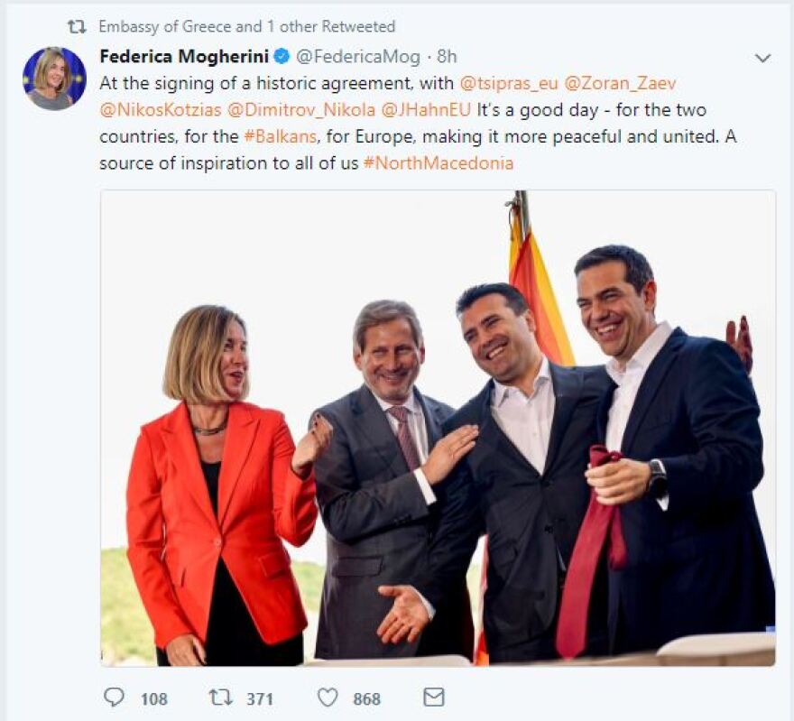 Μογκερίνι: «Η συμφωνία Ελλάδας - Βόρειας Μακεδονίας είναι μήνυμα ελπίδας για όλα τα Βαλκάνια»
