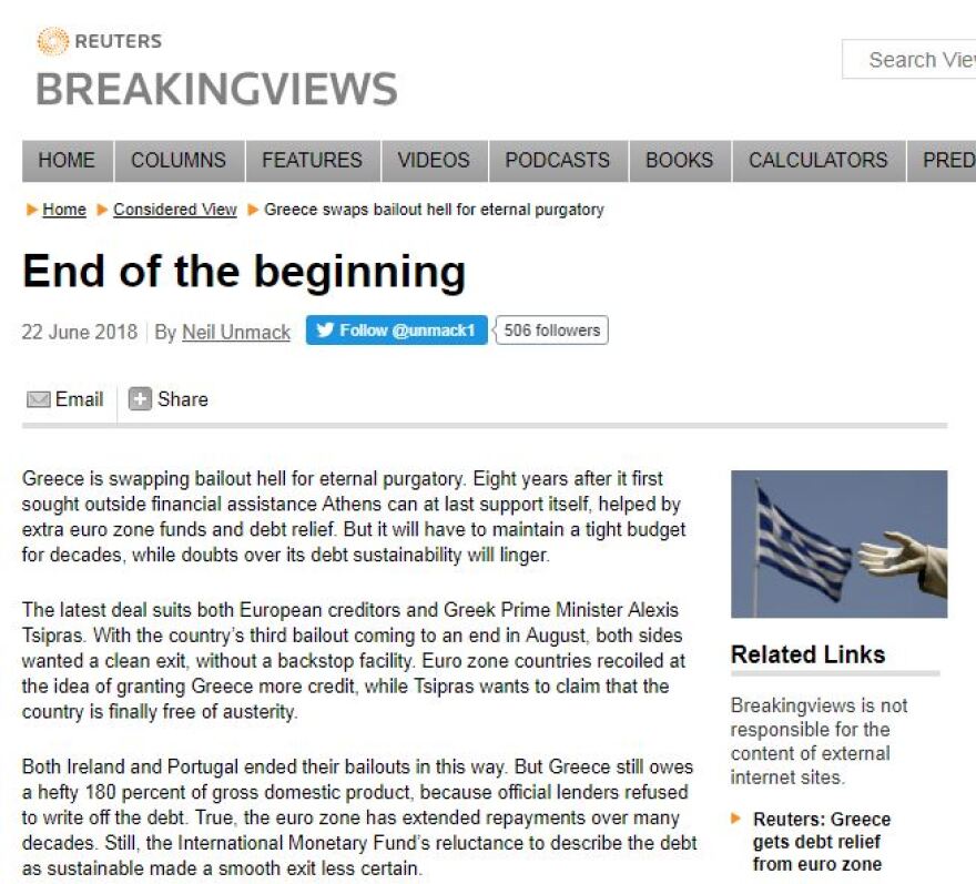 Reuters: Η Ελλάδα αντάλλαξε την κόλαση των Μνημονίων με το αιώνιο καθαρτήριο