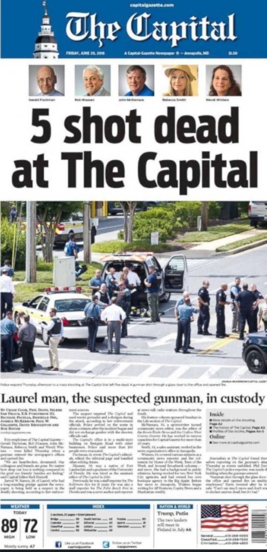  ΗΠΑ: Στα περίπτερα η εφημερίδα «Capital Gazette» την επομένη της δολοφονικής επίθεσης