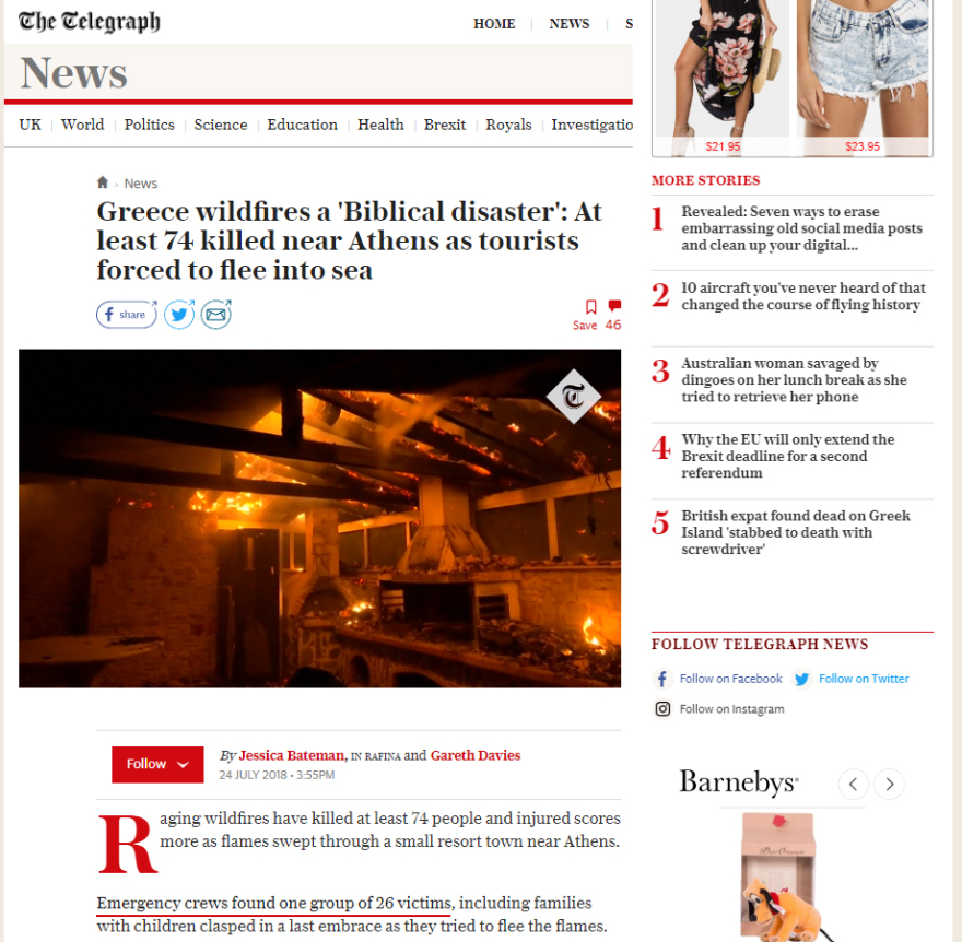 Ξένος Τύπος: Μάτι... μία σύγχρονη Πομπηία