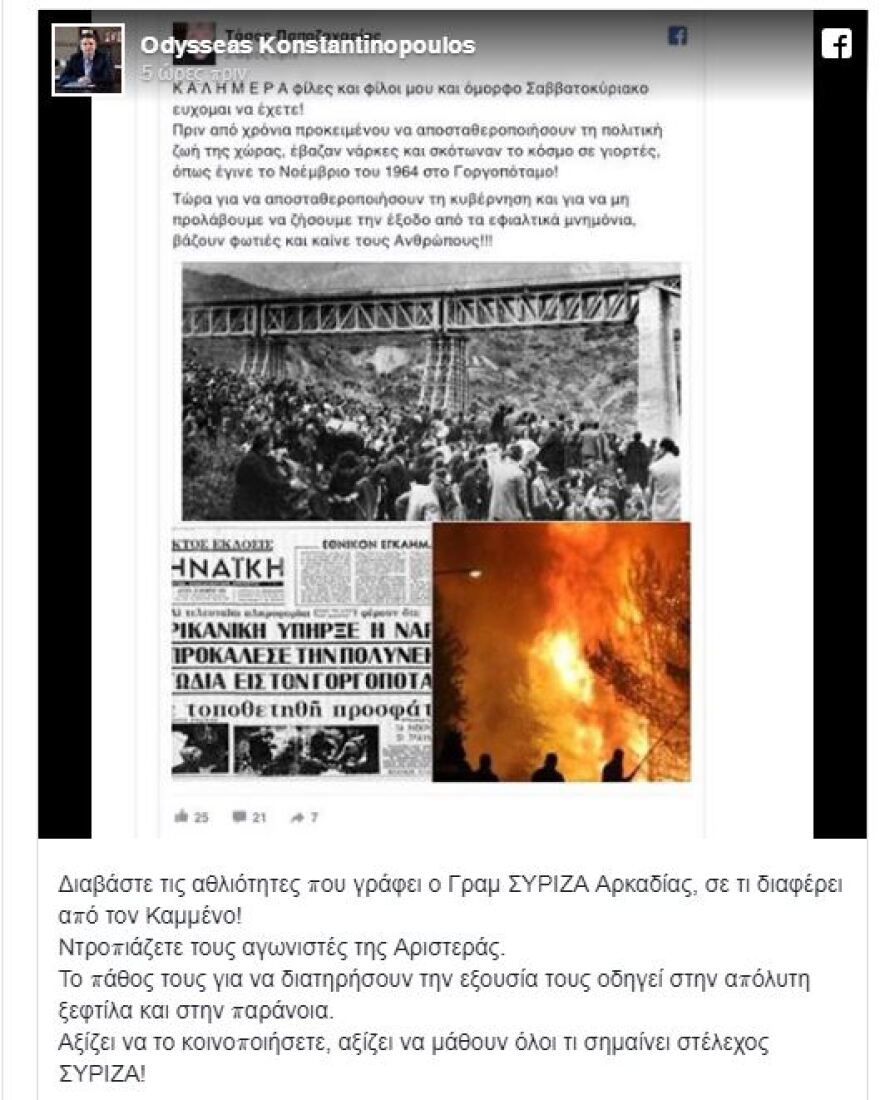 Γραμματέας ΣΥΡΙΖΑ Αρκαδίας: «Οι φωτιές μπαίνουν για να αποσταθεροποιηθεί η Κυβέρνηση»!