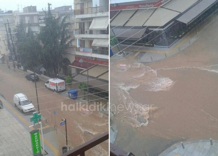 Χαλκιδική: Πλημμύρες στον Πολύγυρο: Στο μισό μέτρο το νερό