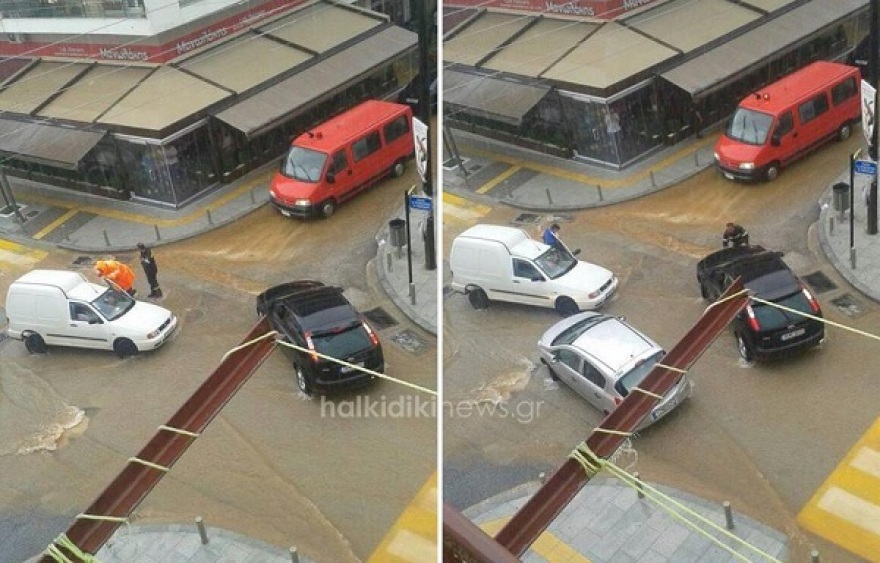 Χαλκιδική: Πλημμύρες στον Πολύγυρο: Στο μισό μέτρο το νερό