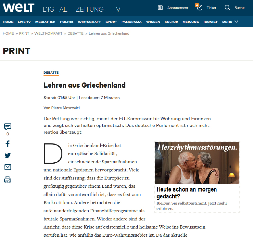  Μοσκοβισί: Το τρίτο Μνημόνιο δεν θα ήταν απαραίτητο αν δεν υπήρχε το πισωγύρισμα του 2015