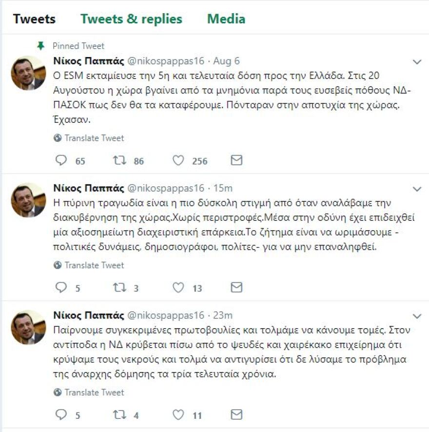 Παππάς για φονικές πυρκαγιές: Να ωριμάσουμε πολίτες, δημοσιογράφοι και πολιτικές δυνάμεις 