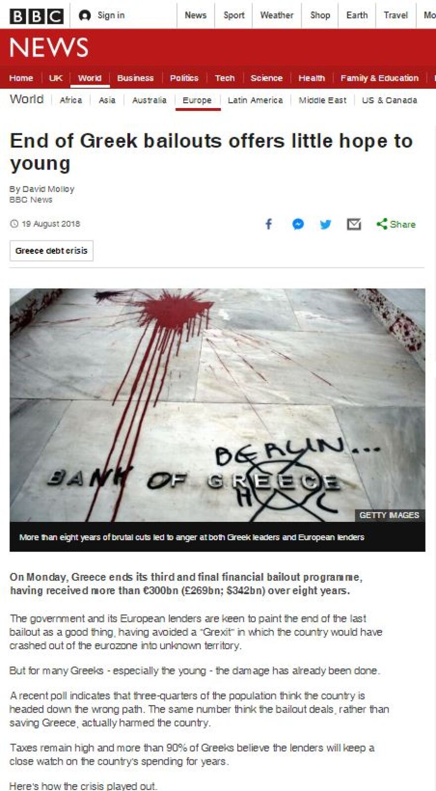 BBC: Η έξοδος από τα μνημόνια δίνει λίγες ελπίδες στους νέους