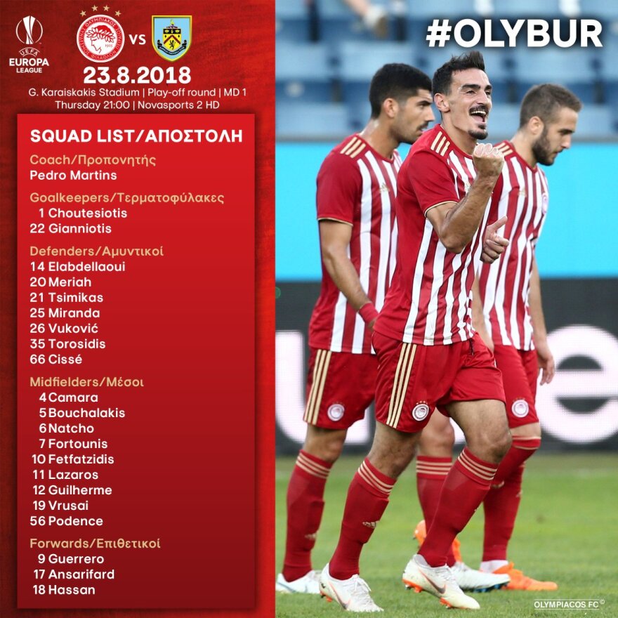Με τους τρεις «νέους» ο Ολυμπιακός κόντρα στη Μπέρνλι