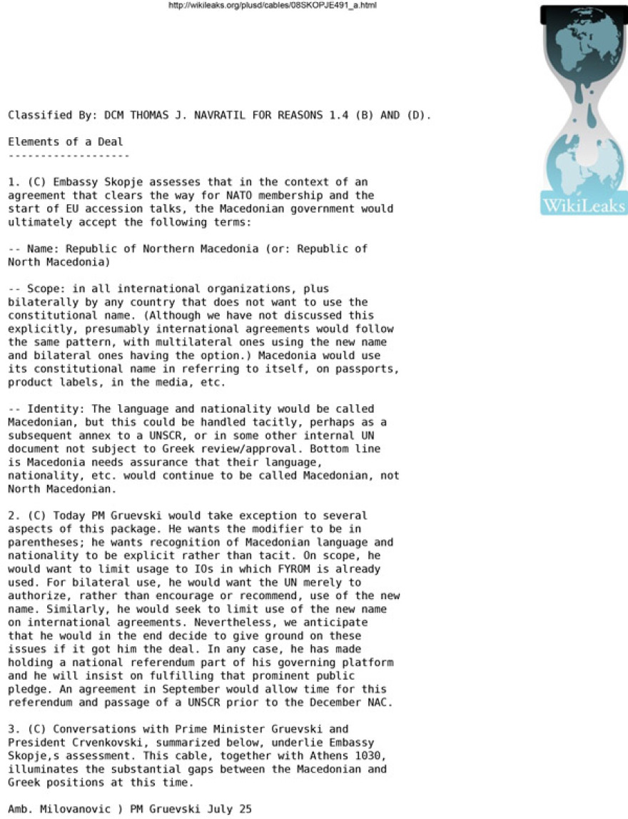 Πολιτική σύγκρουση μετά τις αποκαλύψεις Wikileaks για μακεδονική ταυτότητα και γλώσσα